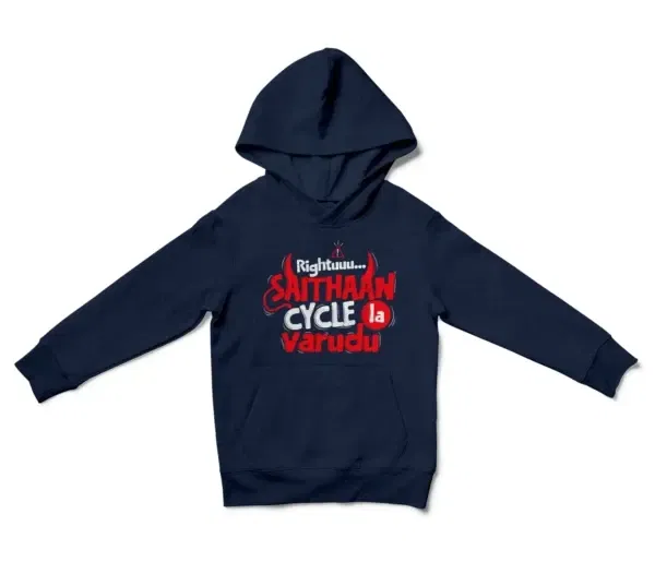 Rightuuu.. Saithaan Cycle La Varudhu Unisex Youth Hoodie in Navy Color