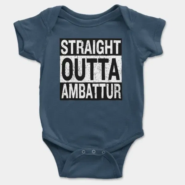 Straight Outta Ambattur Short Sleeve Baby Onesie in Navy Color