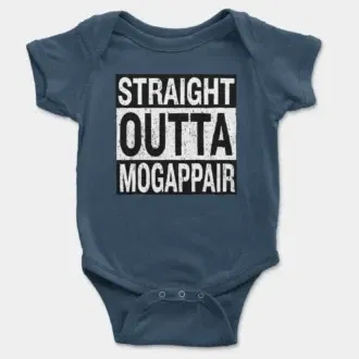 Straight Outta Mogappair Short Sleeve Baby Onesie in Navy Color