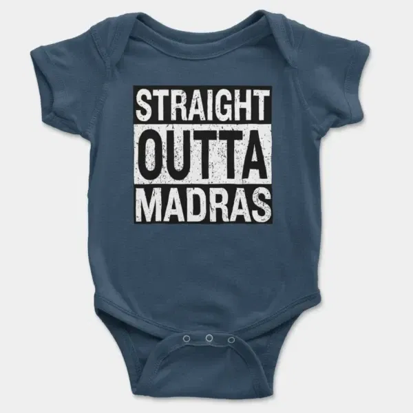 Straight Outta Madras Short Sleeve Baby Onesie in Navy Color