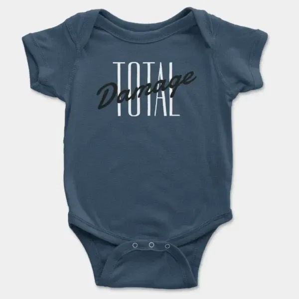 Total Damage Short Sleeve Baby Onesie in Navy Color