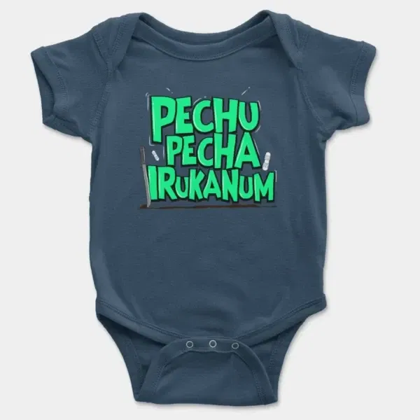 Pechu Pecha Irrukanum Short Sleeve Baby Onesie in Navy Color