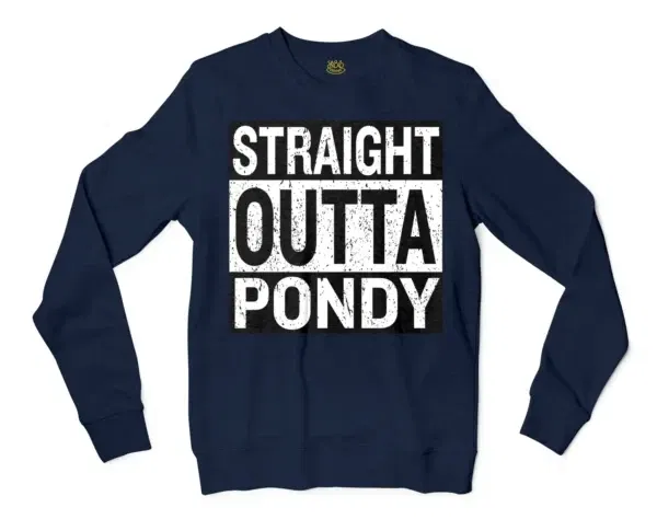 Straight Outta Pondy Men/Unisex Long Sleeve Sweatshirt in Navy Color