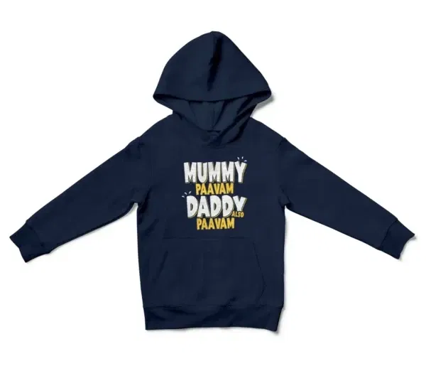 Mummy Paavam, Daddy Also Paavam Unisex Youth Hoodie in Navy Color