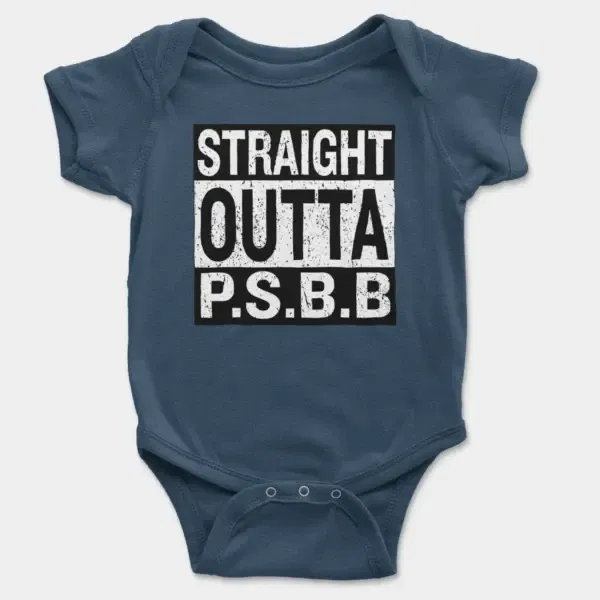 Straight Outta Psbb Short Sleeve Baby Onesie in Navy Color