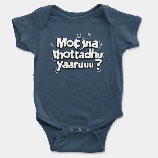 Moona Thotadhu Yaaru Short Sleeve Baby Onesie in Navy Color