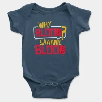 Why Blood Same Blood Short Sleeve Baby Onesie in Navy Color