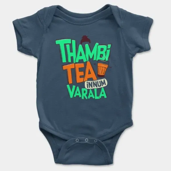 Thambi Tea Innum Varala Short Sleeve Baby Onesie in Navy Color