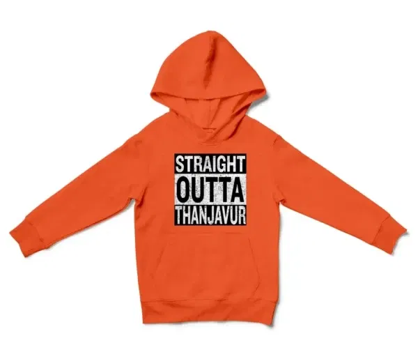 Straight Outta Thanjavur Unisex Youth Hoodie in Orange Color