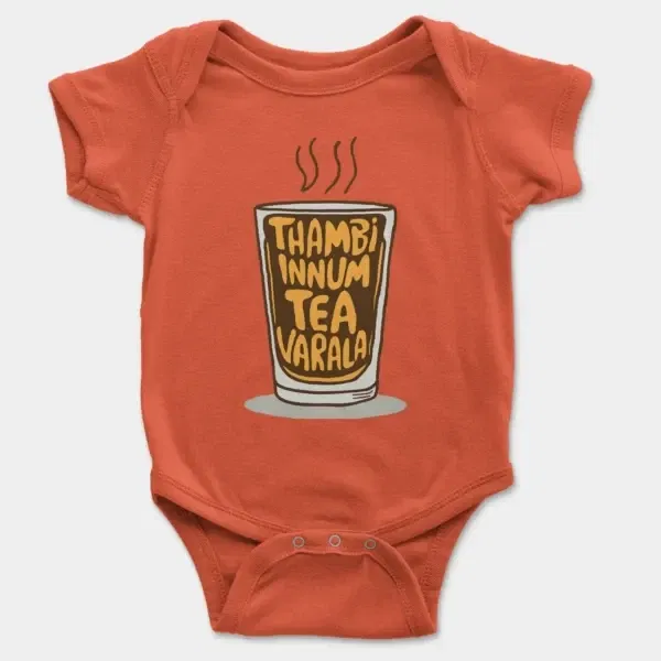 Thambi Innum Tea Varala Short Sleeve Baby Onesie in Orange Color