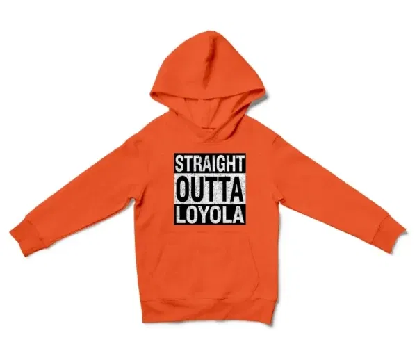 Straight Outta Loyola Unisex Youth Hoodie in Orange Color