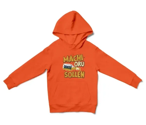 Machi Oru Quater Sollen Unisex Youth Hoodie in Orange Color