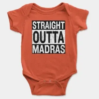 Straight Outta Madras Short Sleeve Baby Onesie in Orange Color