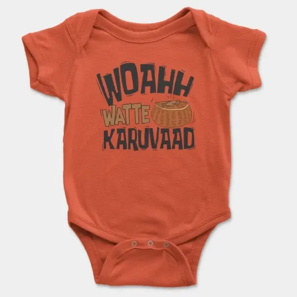 Woahh!! Watte Karuvaad Short Sleeve Baby Onesie in Orange Color