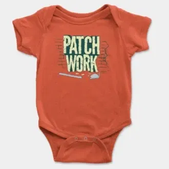 Patch Work Short Sleeve Baby Onesie in Orange Color