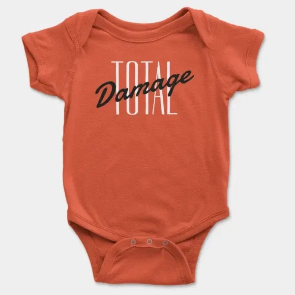 Total Damage Short Sleeve Baby Onesie in Orange Color