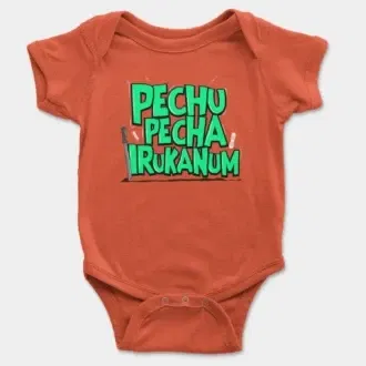 Pechu Pecha Irrukanum Short Sleeve Baby Onesie in Orange Color