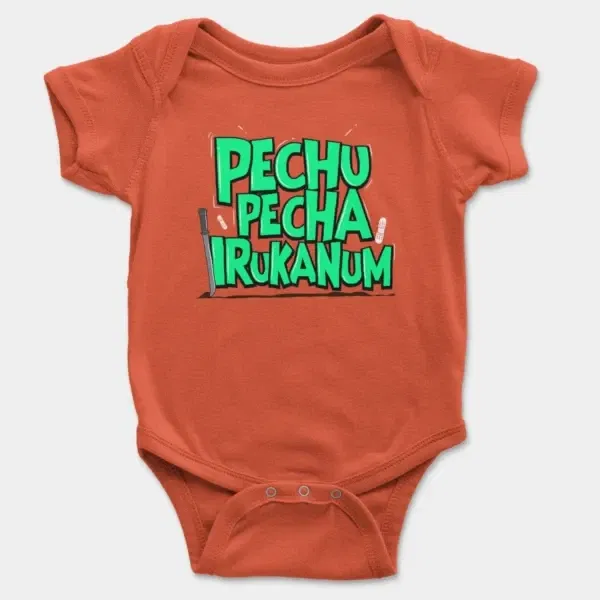 Pechu Pecha Irrukanum Short Sleeve Baby Onesie in Orange Color