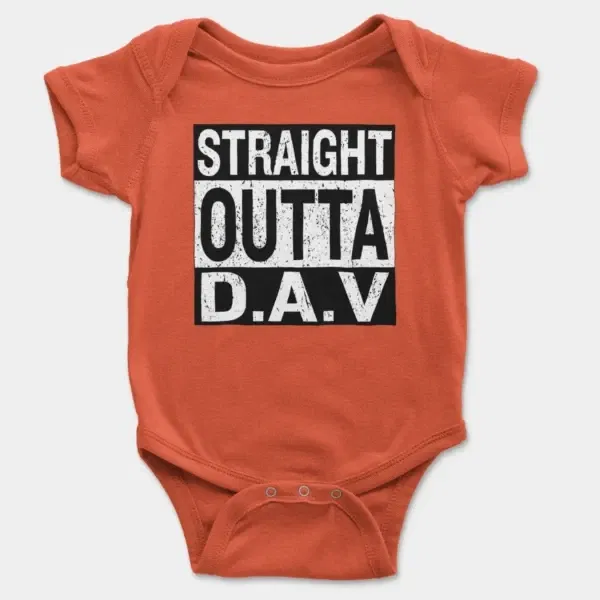 Straight Outta Dav Short Sleeve Baby Onesie in Orange Color