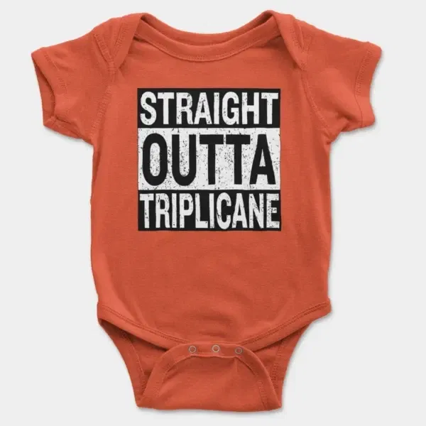 Straight Outta Triplicane Short Sleeve Baby Onesie in Orange Color