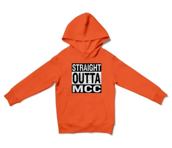 Straight Outta Mcc Unisex Youth Hoodie in Orange Color