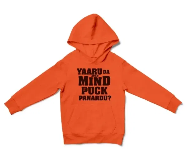 Yaaru Da Avan Mind Puck Panardu Unisex Youth Hoodie in Orange Color