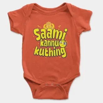 Saami Kannu Kuthing Short Sleeve Baby Onesie in Orange Color