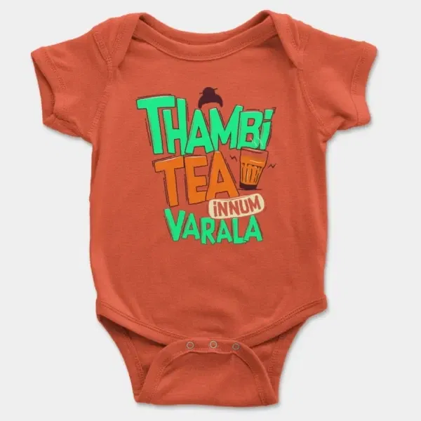 Thambi Tea Innum Varala Short Sleeve Baby Onesie in Orange Color