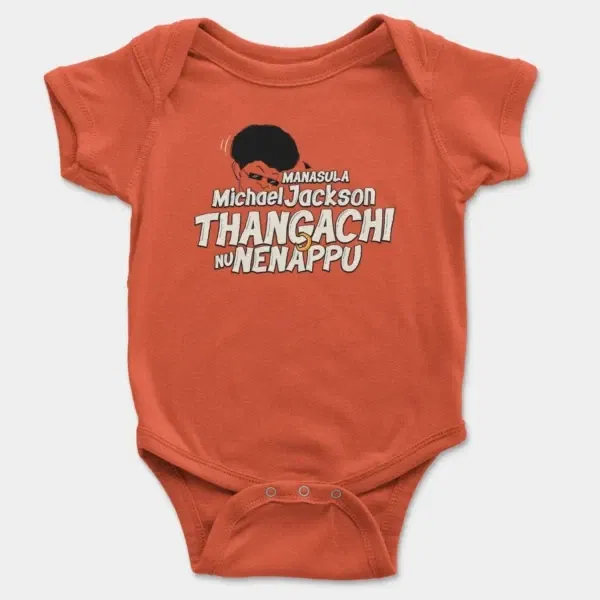 Manasula Michael Jackson Thangachi Nu Nenappu Short Sleeve Baby Onesie in Orange Color