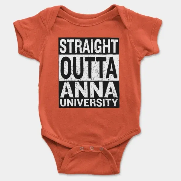 Straight Outta Anna University Short Sleeve Baby Onesie in Orange Color