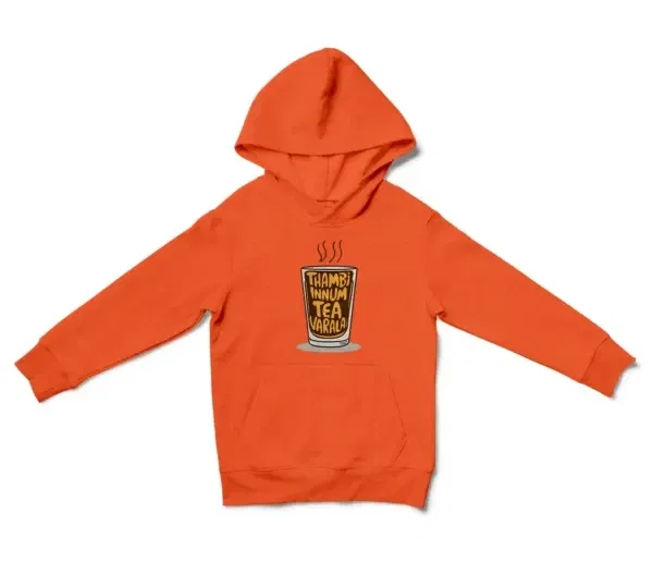 Thambi Innum Tea Varala Unisex Youth Hoodie in Orange Color