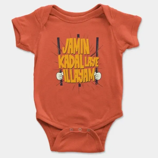 Jamin, Kadal Laye Illayam Short Sleeve Baby Onesie in Orange Color