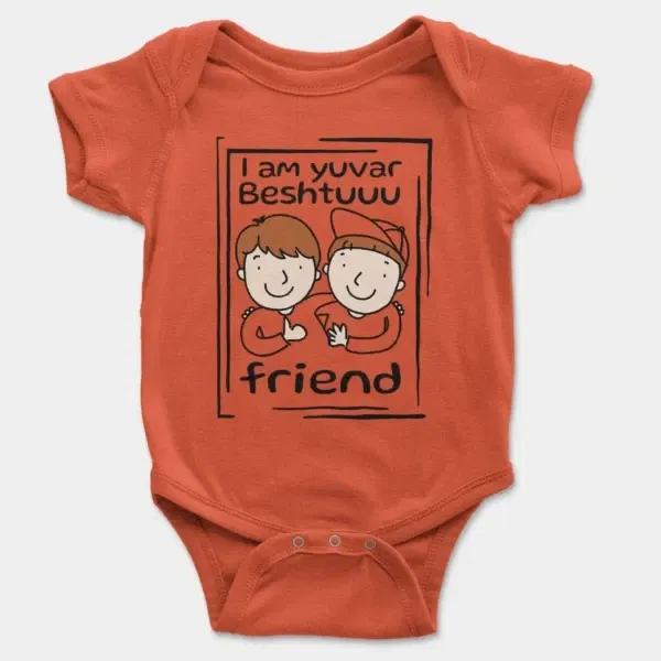 Iam Yuvar Best Friend Short Sleeve Baby Onesie in Orange Color