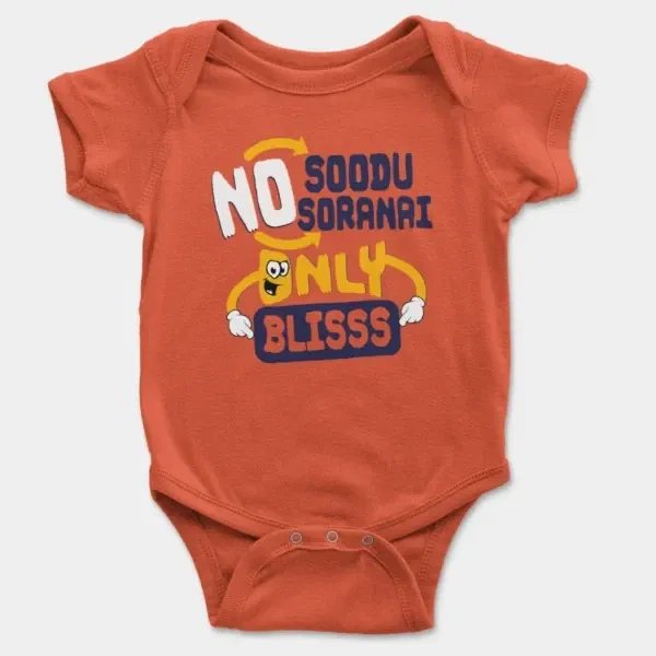 No Soodu No Soranai Only Blissssssss Short Sleeve Baby Onesie in Orange Color