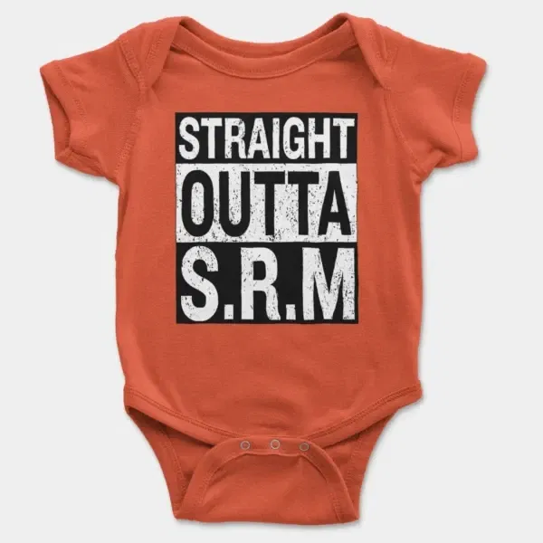 Straight Outta Srm University Short Sleeve Baby Onesie in Orange Color