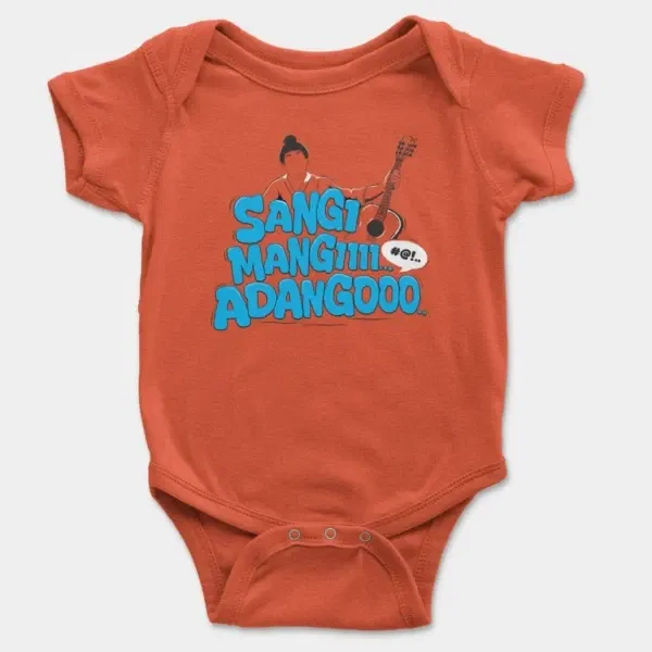 Sangi Mangiiiii….. Adangoooo Short Sleeve Baby Onesie in Orange Color