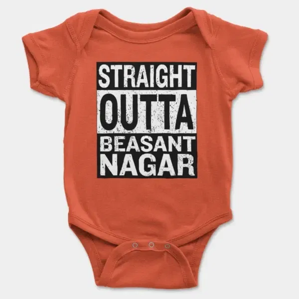 Straight Outta Beasant Nagar Short Sleeve Baby Onesie in Orange Color