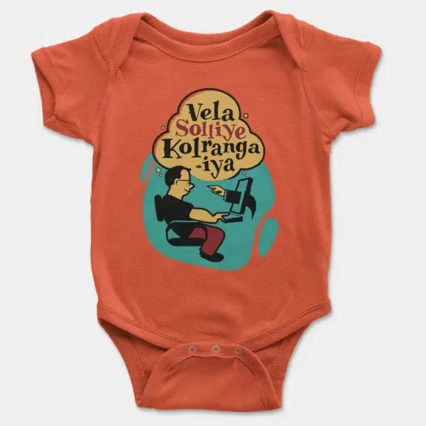 Vela Soliye Kolrangaiya Short Sleeve Baby Onesie in Orange Color