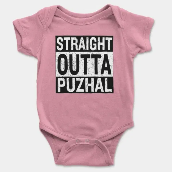 Straight Outta Puzhal Short Sleeve Baby Onesie in Pink Color