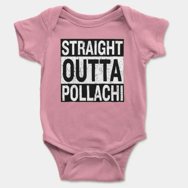 Straight Outta Pollachi Short Sleeve Baby Onesie in Pink Color