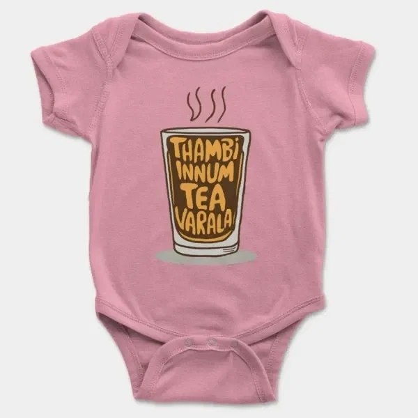 Thambi Innum Tea Varala Short Sleeve Baby Onesie in Pink Color