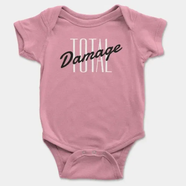 Total Damage Short Sleeve Baby Onesie in Pink Color