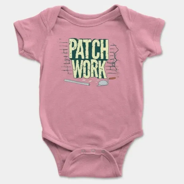 Patch Work Short Sleeve Baby Onesie in Pink Color