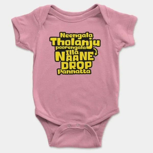 Neengala Tholanju Poorengala Illa Naane Drop Pannatta Short Sleeve Baby Onesie in Pink Color