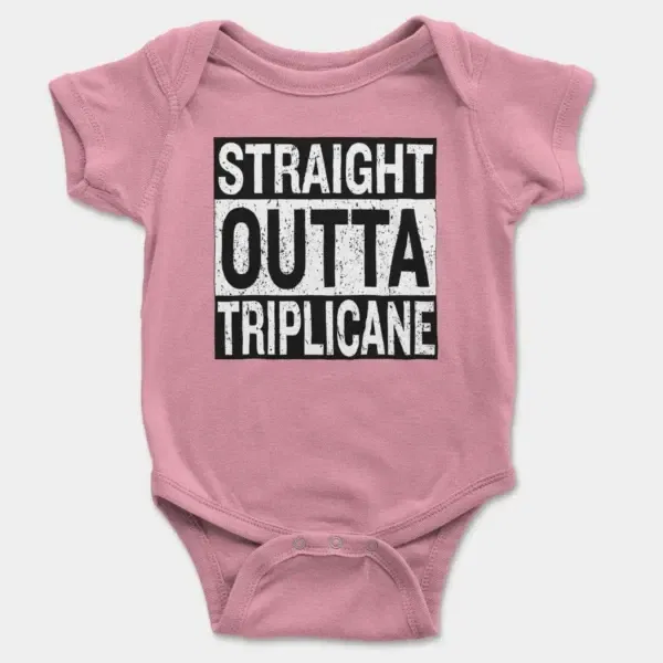 Straight Outta Triplicane Short Sleeve Baby Onesie in Pink Color