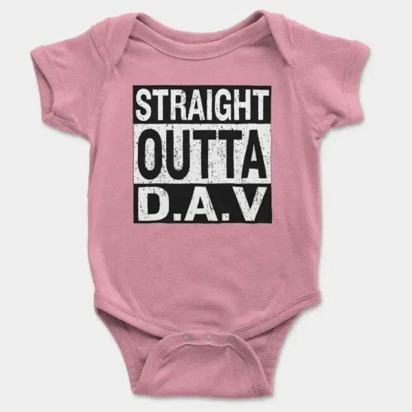 Straight Outta Dav Short Sleeve Baby Onesie in Pink Color