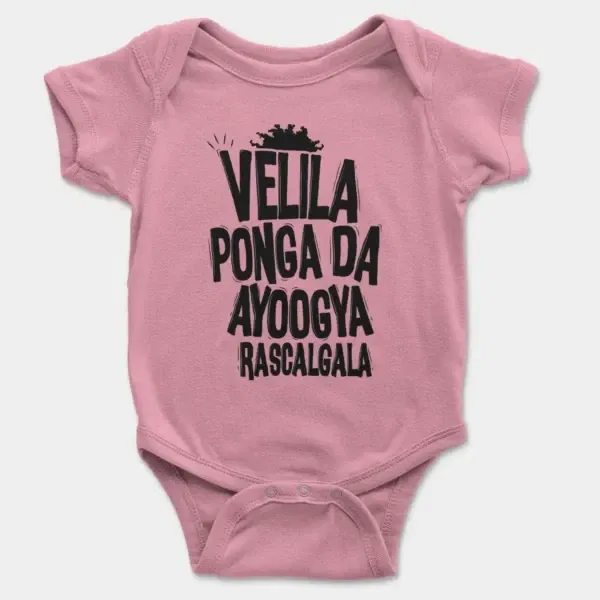 Velila Ponga Da Ayoogya Rascalgala Short Sleeve Baby Onesie in Pink Color