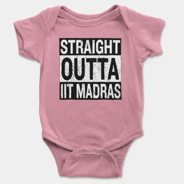 Straight Outta Iit Madras Short Sleeve Baby Onesie in Pink Color