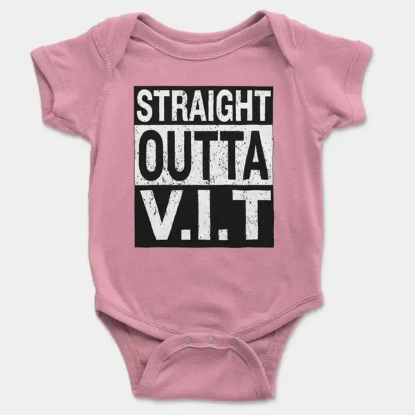 Straight Outta Vit Short Sleeve Baby Onesie in Pink Color