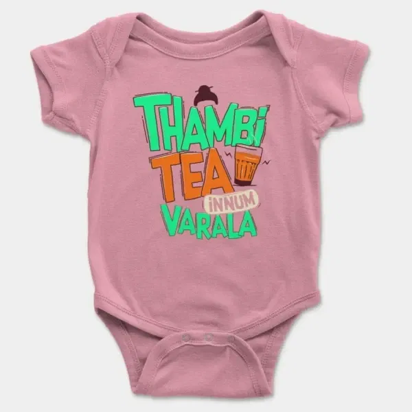 Thambi Tea Innum Varala Short Sleeve Baby Onesie in Pink Color